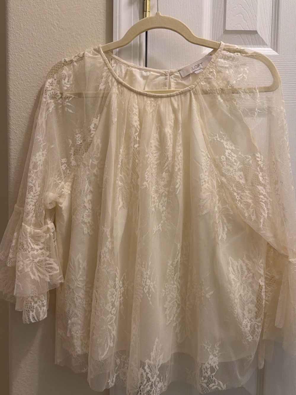 LOFT Cream Lace Overlay Sheer Top